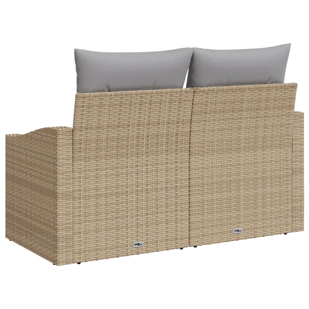 Sofa da Giardino 2 Posti con Ripostiglio e Cuscini Beige in Polyrattan