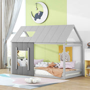 Letto singolo per bambini a casetta 90x200 cm grigio