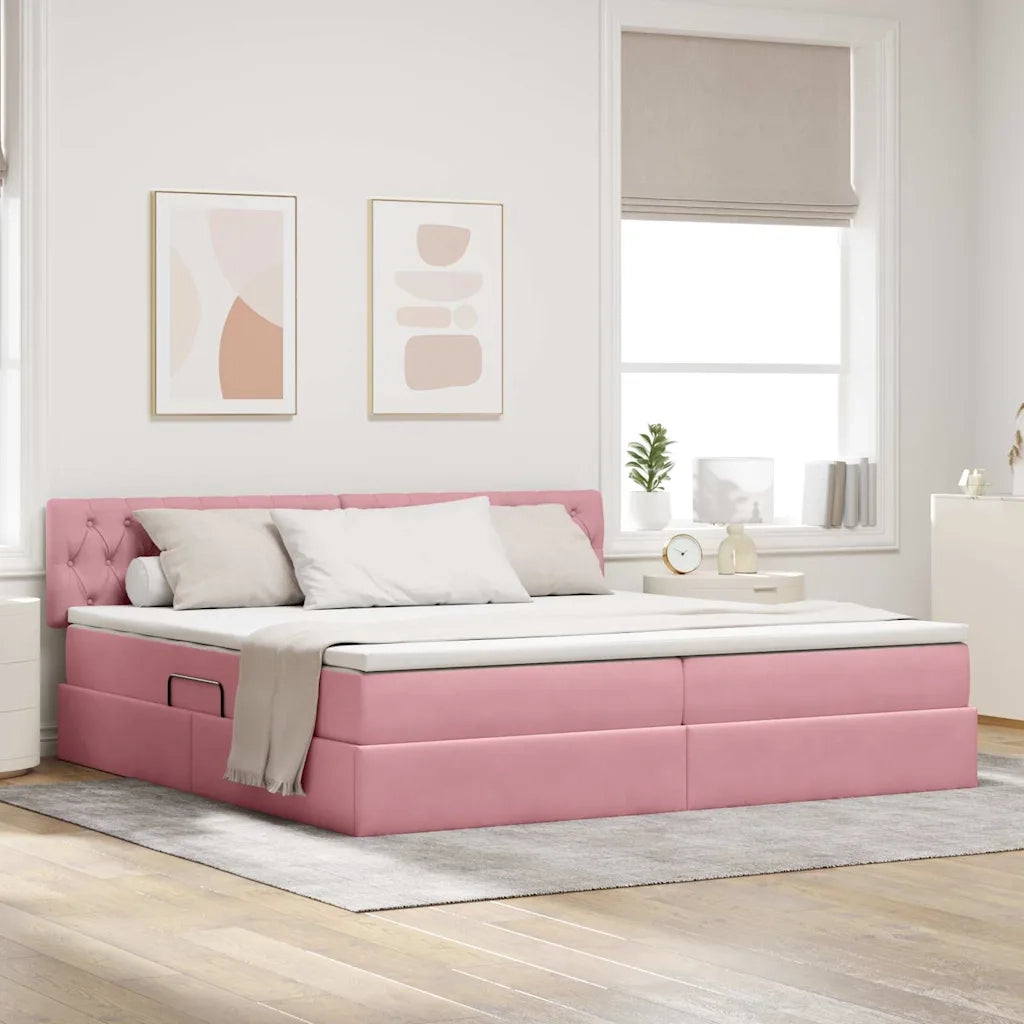 Letto con contenitore e LED con led Rosa 200 x 200 cm Velluto 3371480