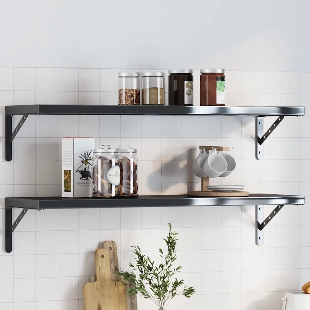 4 pz Staffe per Mensola | Ripiano | Scaffale 30x2,5x15,5 cm in Acciaio Inox Nero