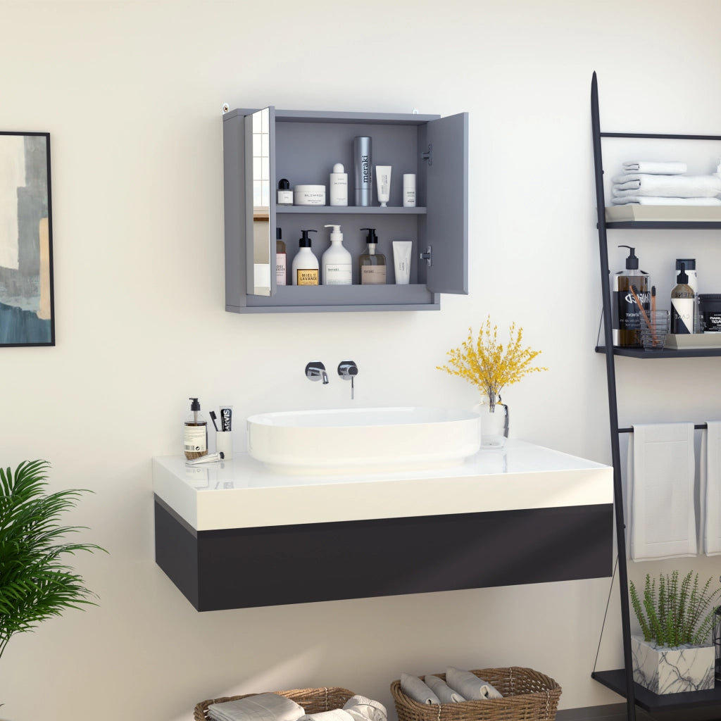 Specchio con Mobiletto da Bagno ¨C zephmum ¨C 48x14,5x45 cm Grigio