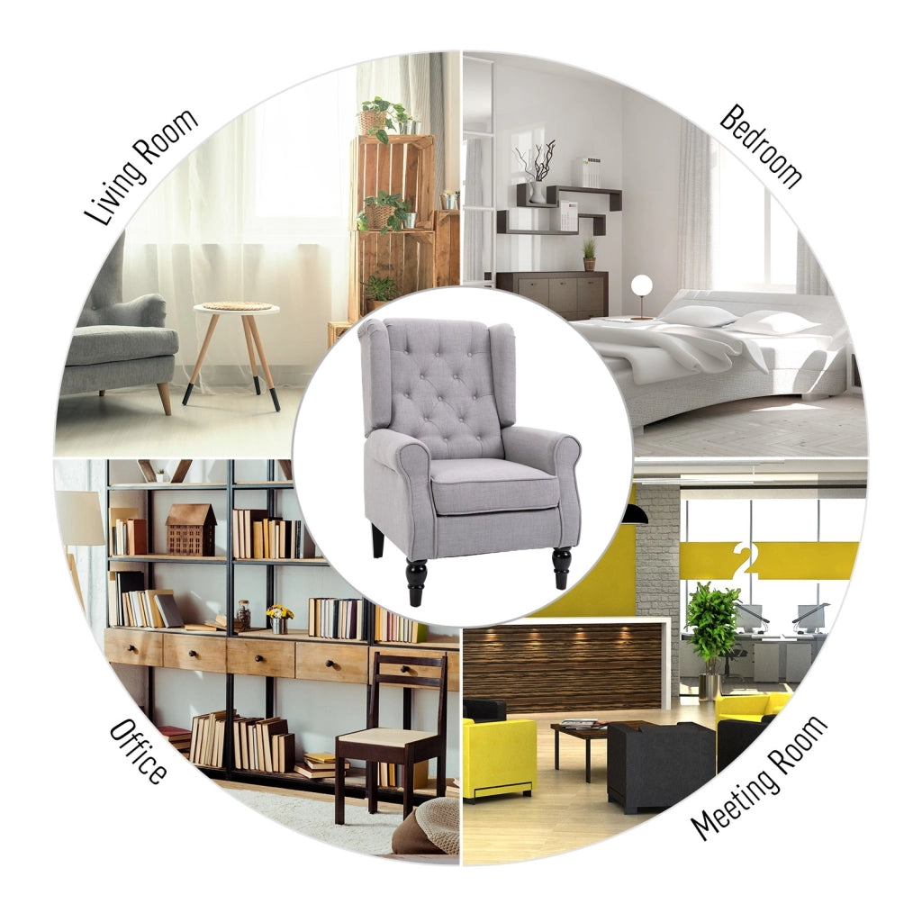 EasyComfort Poltrona Grigia in Stile Francese con Ampia Seduta, Gambe rivestite in Legno e Cuscini Sfoderabili