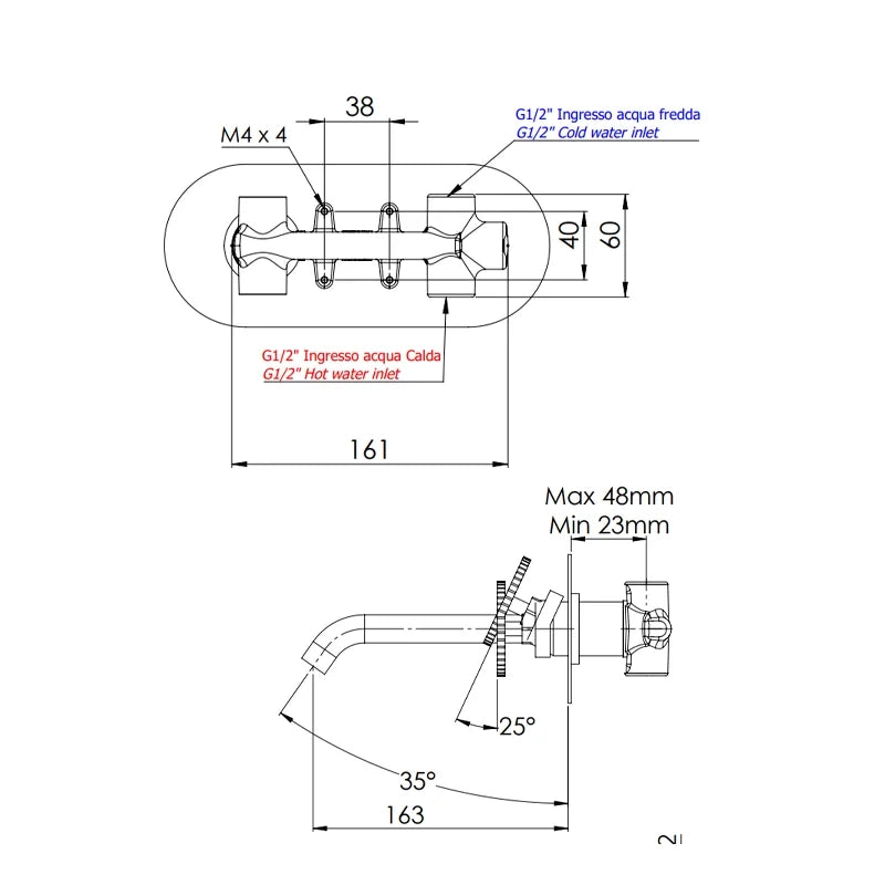 Miscelatore a incasso per lavabo bocca 17 cm - serie Chrono