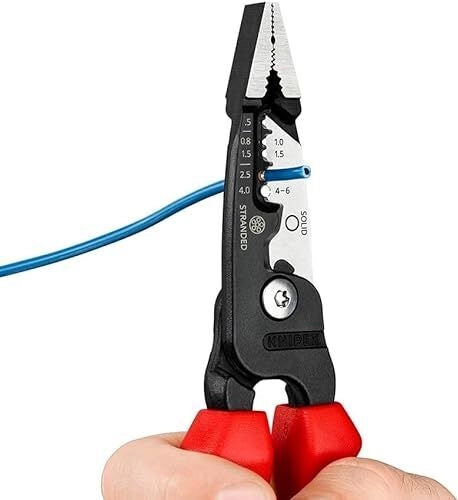 Knipex 13 72 200 ME Pinza Multifunzione per Elettricista Capacita' Spelatura 0,5 - 6 mm Lama Spelacavi Design Ibrido Impugnature Bicomponenti colore Nero Blu Rosso Acciaio inox