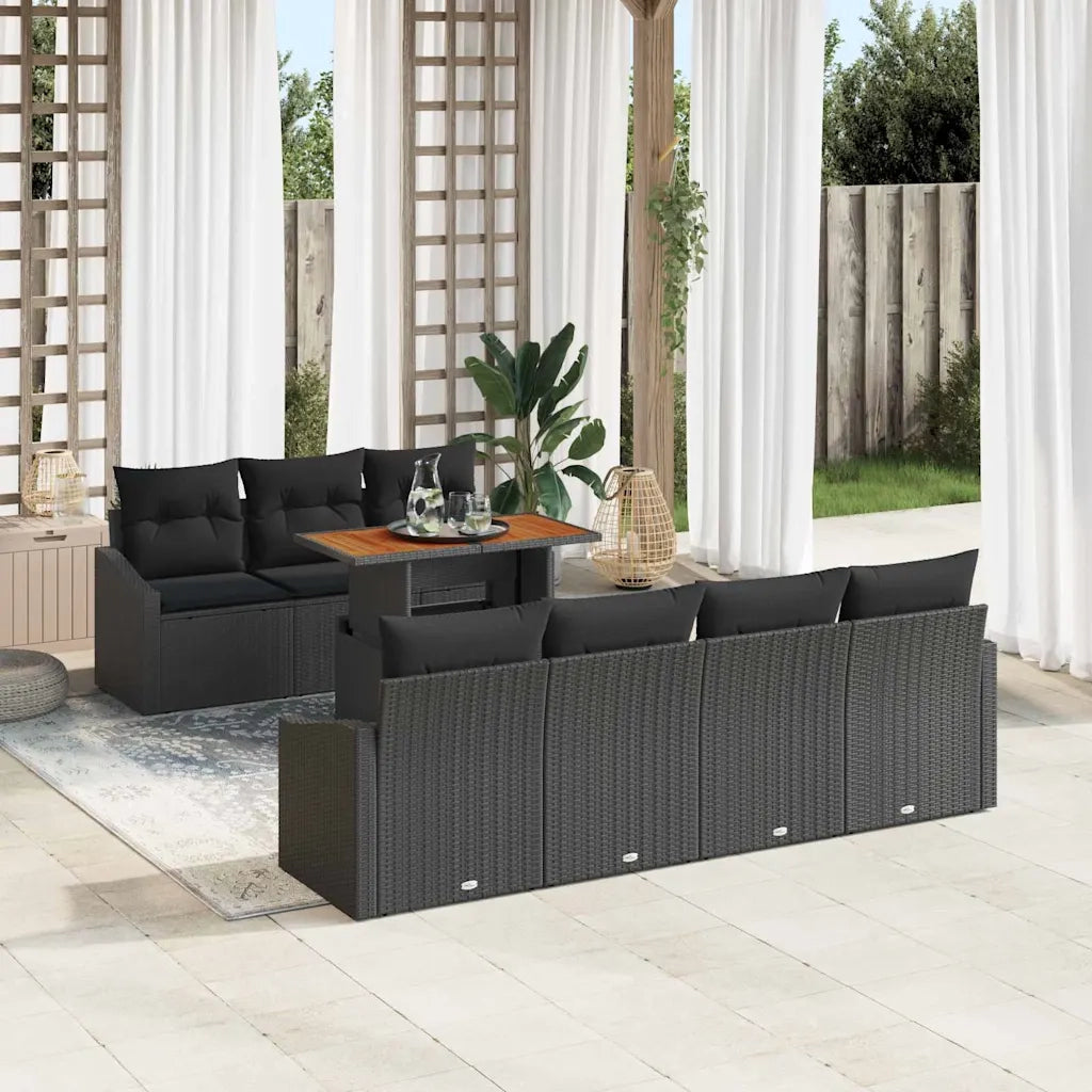 Set da Pranzo per Giardino con cuscino 8 pcs Nero e Marrone 3349799