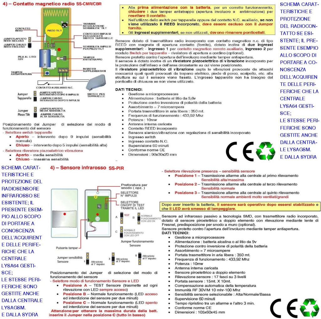 Rilevatore Magnetico Wireless Fr. 433,92 MHz Sismico Regolabile Tre Pezzi Con Ingresso Sensori Antifurto Remoti NC Contaimpulsi Per Switchallarm Codice SecurLysa Anticollisione Rileva Trapano e Scasso