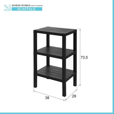 Scaffale bagno 3 ripiani nero effetto legno in kit montaggio Buzz