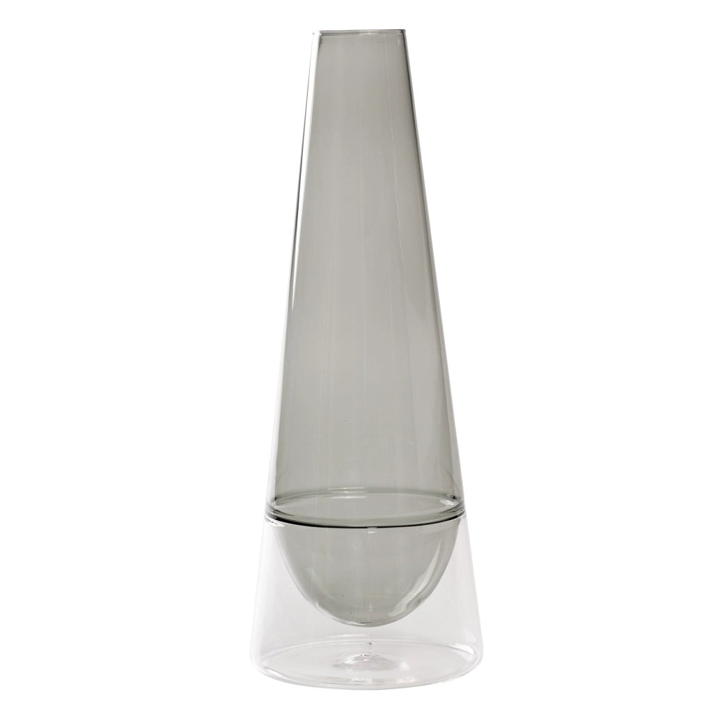 Vaso Conosfera 163 in vetro borosilicato soffiato a mano, design slanciato ed elegante con tecnica incalmo, colore Grigio per interni di lusso