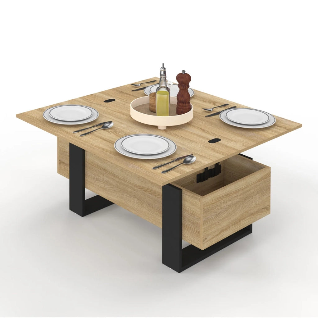IDMarket - Tavolino rettangolare che si trasforma in un tavolo da pranzo di design industriale PHOENIX