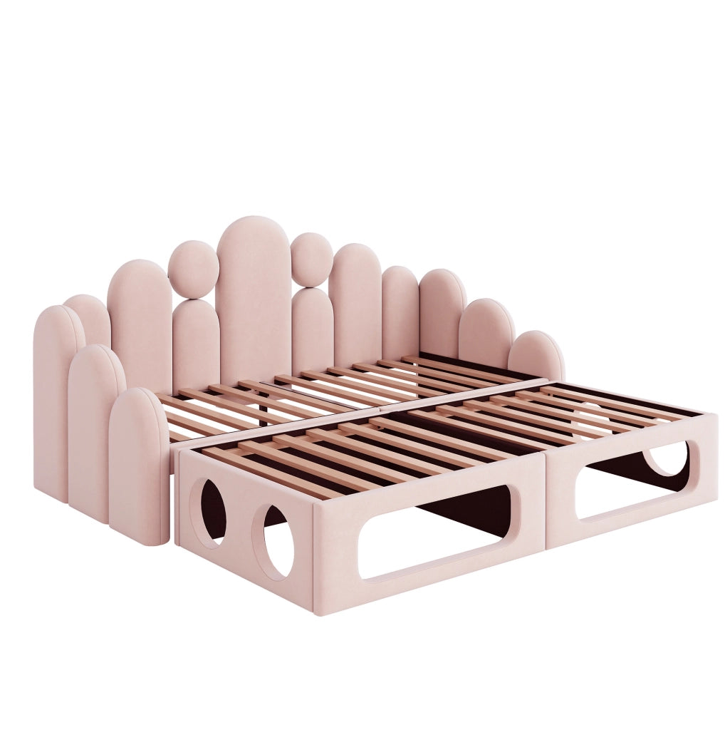 Letto multifunzione imbottito 180x200 cm con spazio per animale domestico, rosa