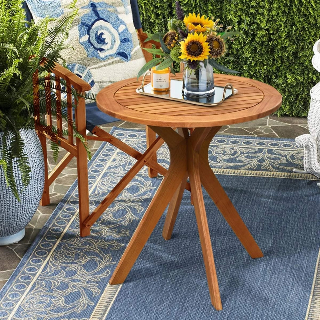 Tavolino Laterale da Giardino in Legno per Esterni, Tavolo Rotondo da 70 cm con Base a X, Tavolino da Caffè per Giardino, Cortile, Patio, Soggiorno, Portata 50 kg