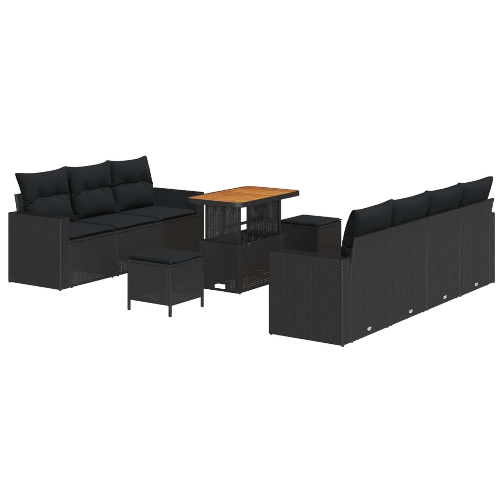 Set Divano da Giardino con cuscino 10 pcs Nero polyrattan