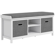PANCA SCARPIERA CON RIPIANO REGOLABILE A 3 LIVELLI E 2 CASSETTI, IN TRUCIOLATO, 105X35X47 CM, BIANCA E GRIGIA