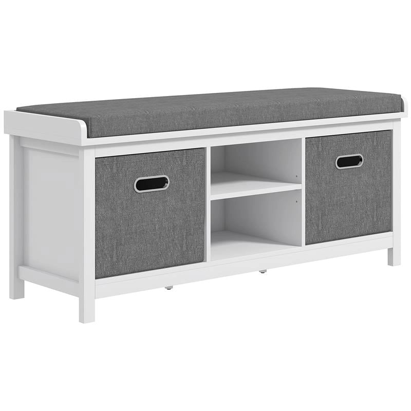PANCA SCARPIERA CON RIPIANO REGOLABILE A 3 LIVELLI E 2 CASSETTI, IN TRUCIOLATO, 105X35X47 CM, BIANCA E GRIGIA