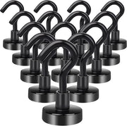 Set di Ganci Magnetici da 14 Pezzi - Forti Magnetoni Neodimio - 10kg di Forza di Attrazione - Nero - Per Garage, Griglia, Sovrapporta, Asciugamani
