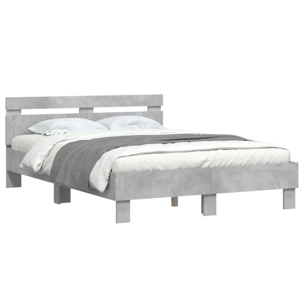 Letto matrimoniale | Letto per adulti | Giroletto con Testiera e LED Grigio Cemento 120x190 cm
