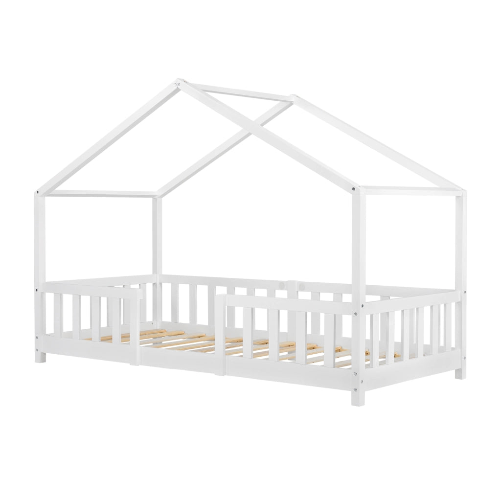 Letto per Cameretta Treviolo a Forma di Casetta in Stile Montessori 80x160 cm Bianco [en.casa]