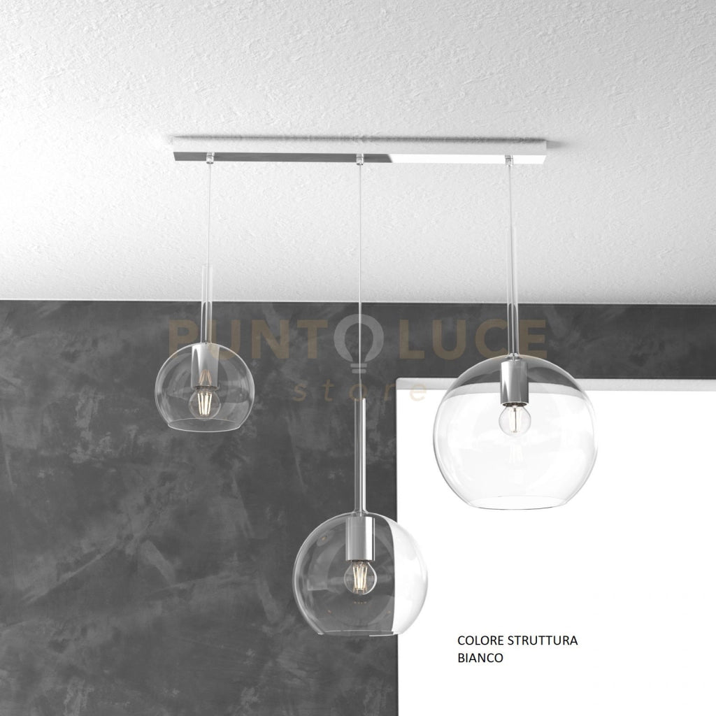 SOSP. BIANCO RETTANGOLARE 3 LUCI VETRI (1 X GRANDE+ 1 X MEDIO+ 1 X PICCOLO)TUTTI TRASPARENTE 1155BI-S3 RMIX-TR