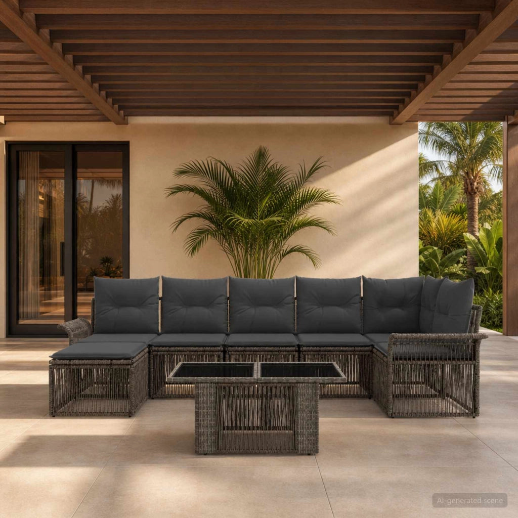 Set Divano da Giardino 8 pz Grigio e Grigio Scuro polyrattan 3436673