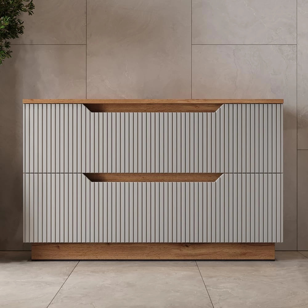 Mobile sottolavabo per bagno Lotta, Quercia/grigio, 99.4 x 62.5 cm con 2 cassetti