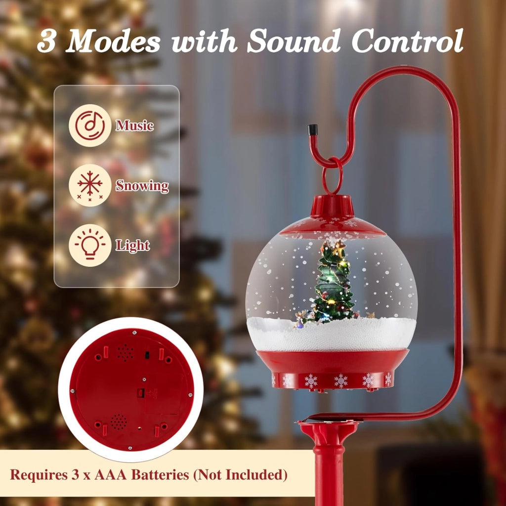 Decorazioni Natalizie, Lampione Natalizio con Neve 170 CM, Musica, Lanterna Natalizia Sfera di Cristallo Girevole a 360°, Fiocchi di Neve, Albero di Natale, Addobbi Natalizi per Esterno Interno