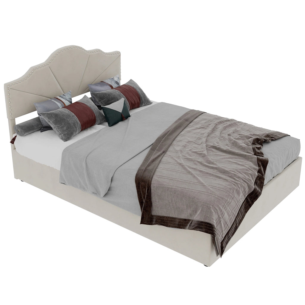 Letto Contenitore Imbottito ¨C MINIMAL ¨C Beige 140x200 con Testiera, Idraulico