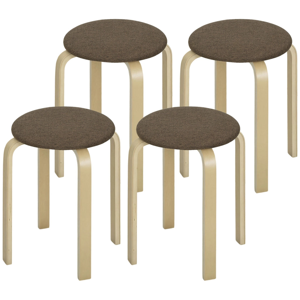 Set di 4 sgabelli rotondi impilabili ¨C zephmum ¨C imbottiti, legno, marrone