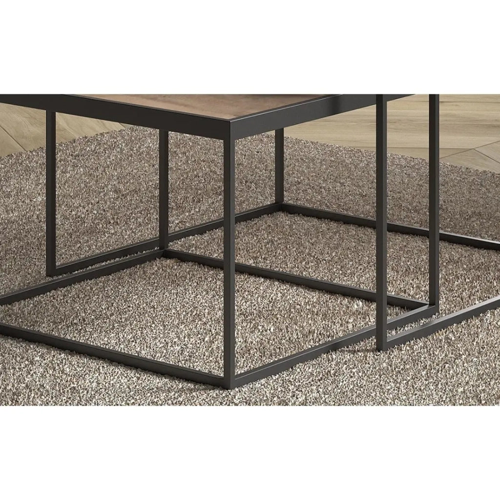 Set di 2 tavolini nidificati RUBIK – Legno massiccio di Mangolia e metallo nero – Stile contemporaneo