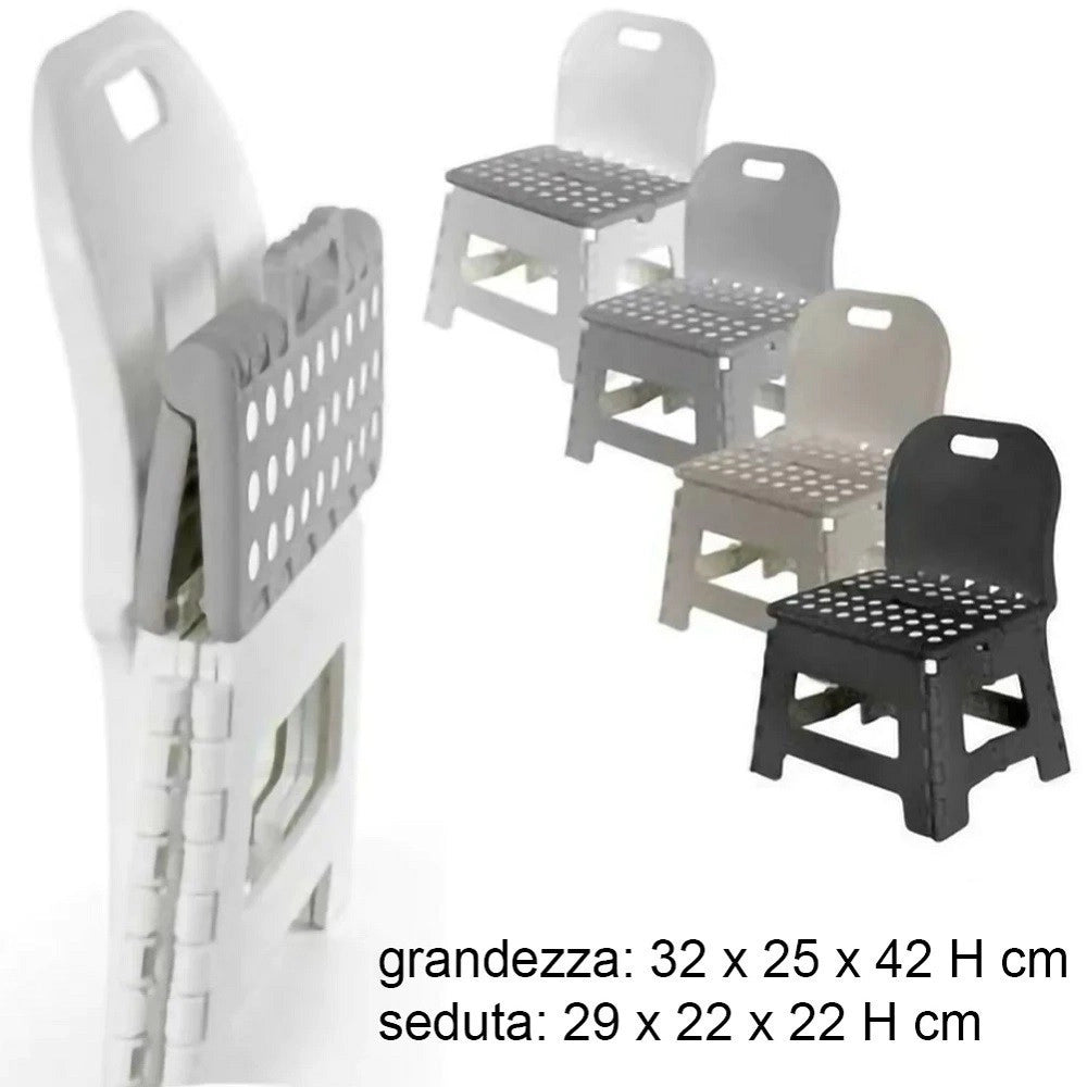 Trade Shop - Sgabello Multiuso Salvaspazio Pieghevole Sedia Con Schienale Colori Assortiti -