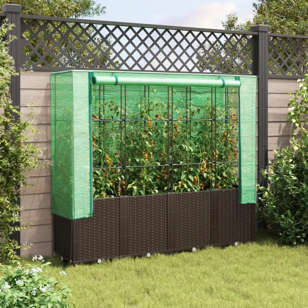 Fioriere | Cassetta per fiori | Letto Rialzato con Copertura Serra Effetto Rattan 160x40x153 cm