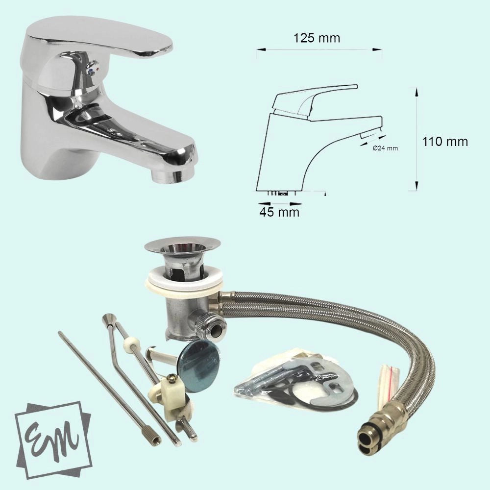 Miscelatore rubinetto monocomando acqua calda fredda lavabo cromo lucido serie tapy
