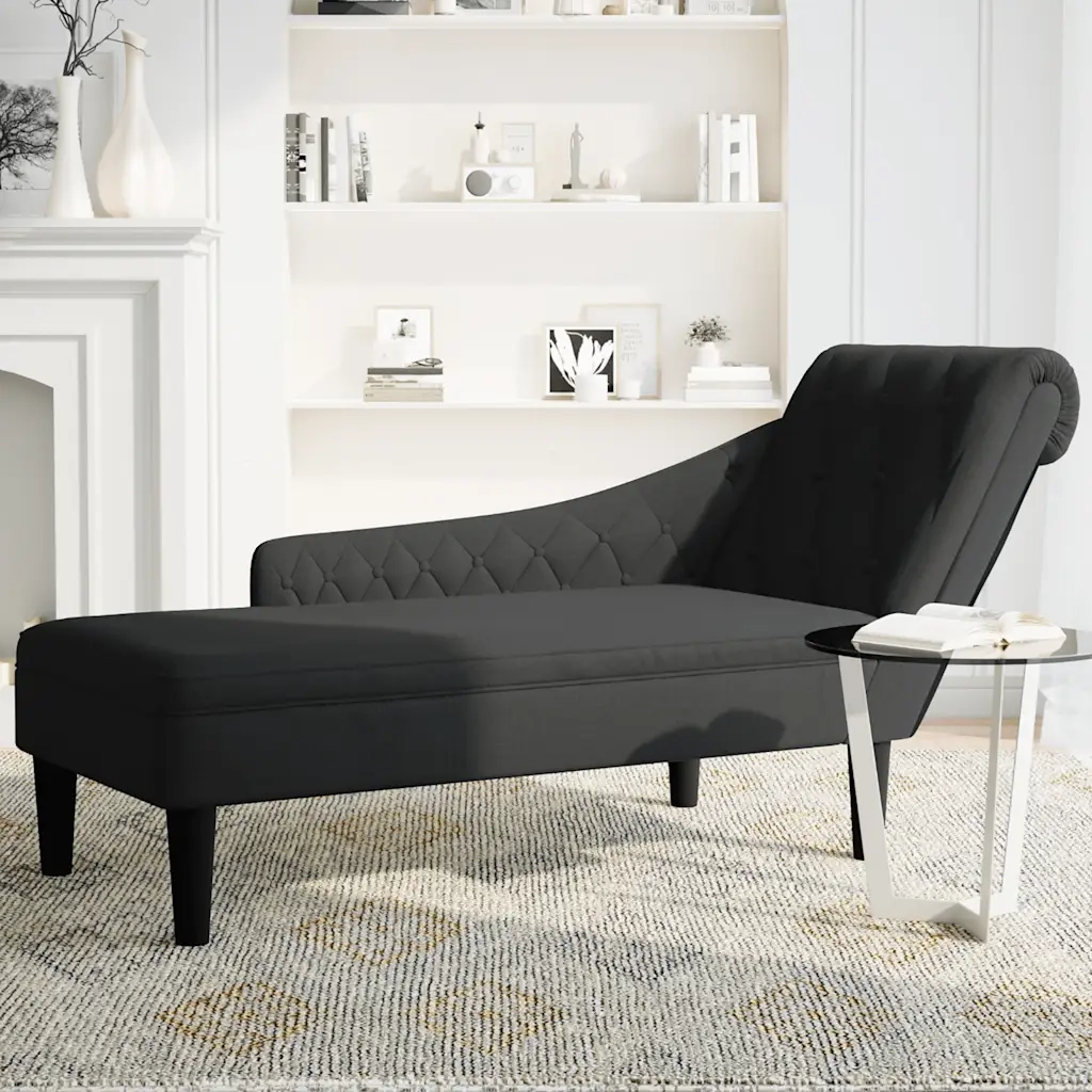 Sdraio con Cuscino e Bracciolo Destro in Tessuto Nero CFW1838791