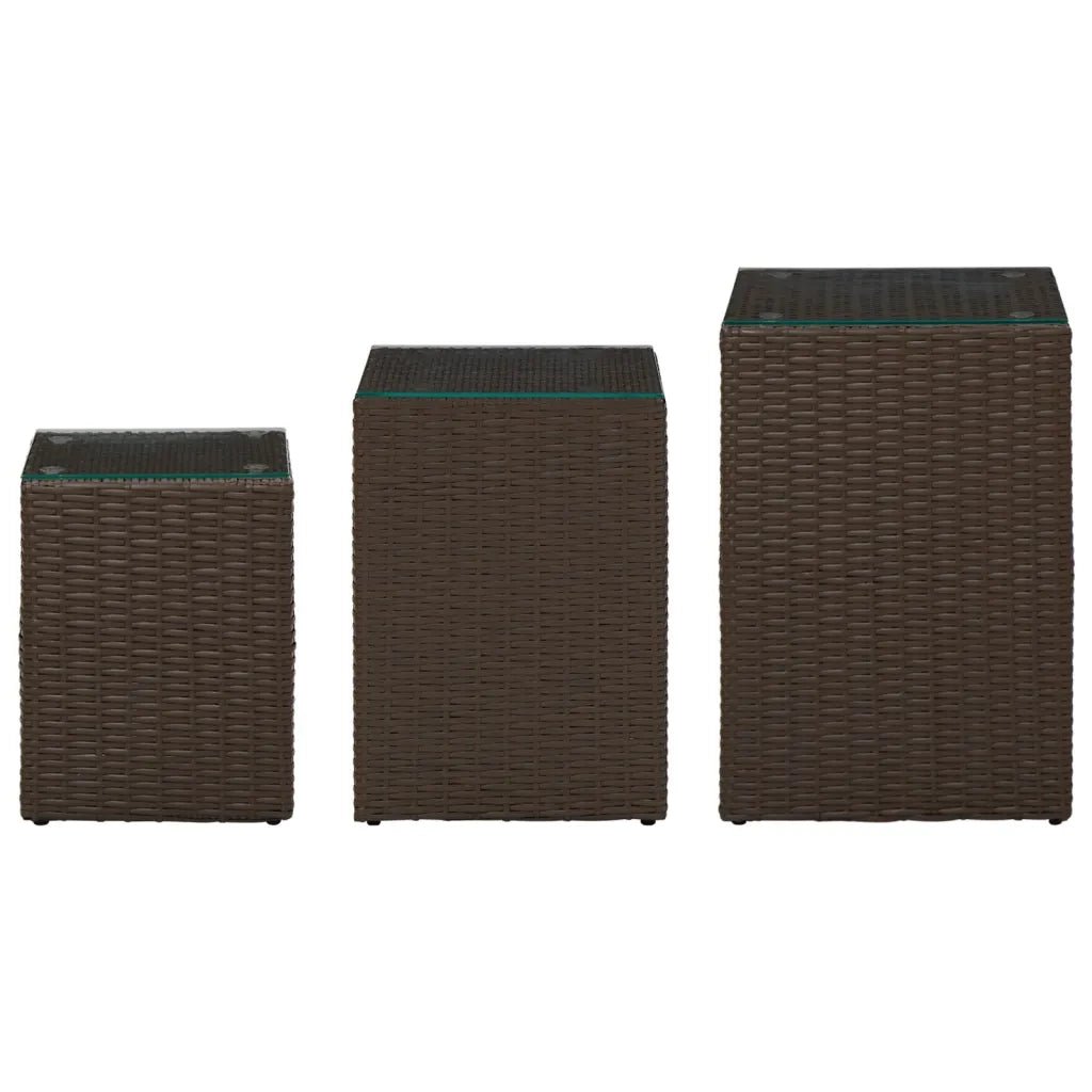 Tavolini 3 pz | Tavolo laterale con Piano in Vetro Marroni in Polyrattan