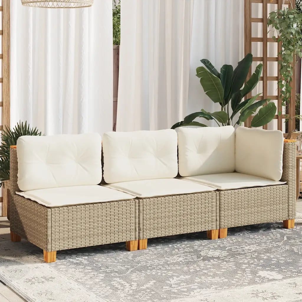 Divano da Giardino con Cuscini a 3 Posti Beige in Polyrattan 365922