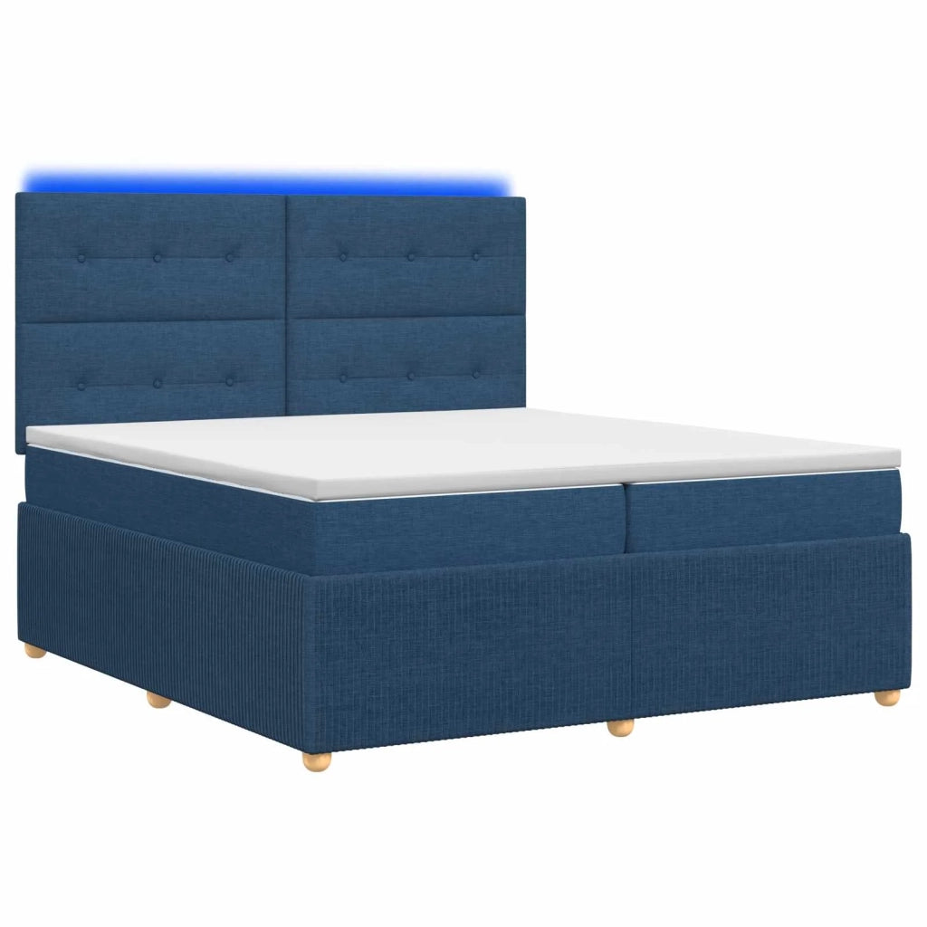 Letto Box Spring LED con Materasso Blu 200 x 200 cm Tessuto 3455943