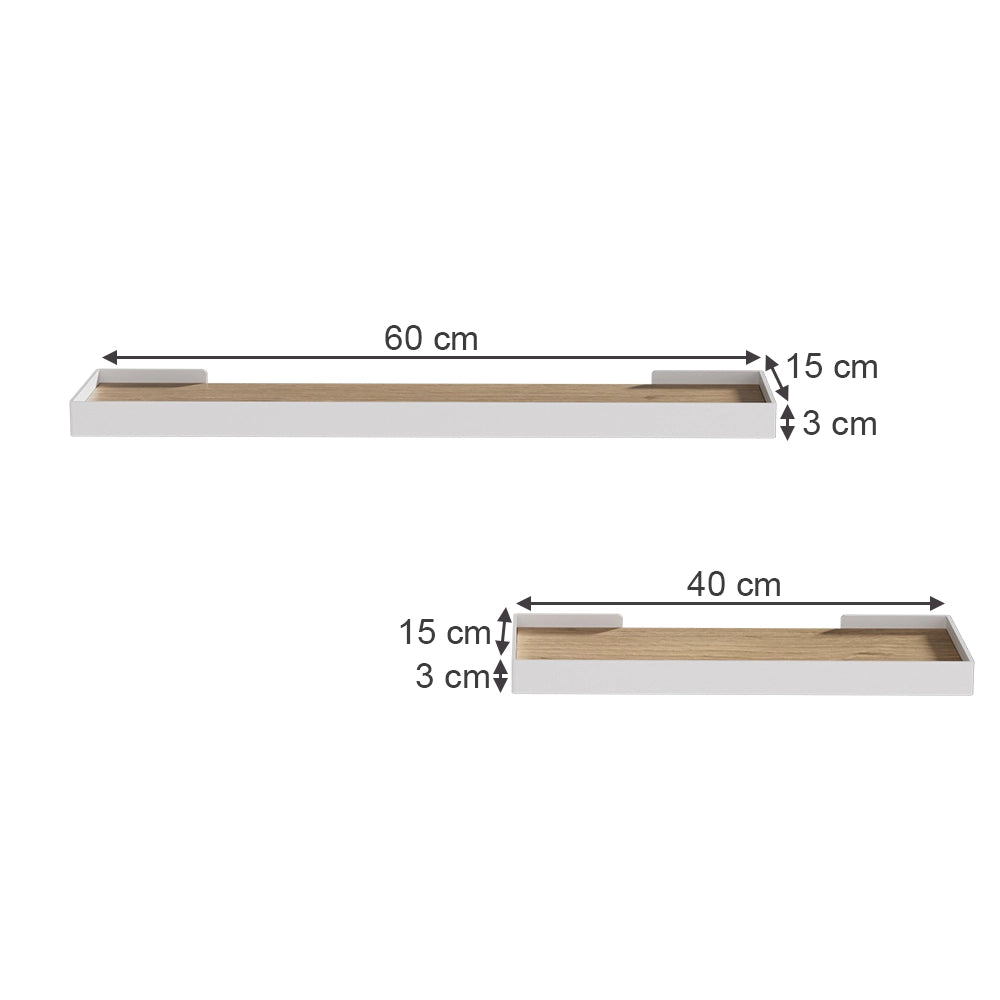 Vicco Scaffale a muro Bianco/quercia 60 x 3 cm Set di 2