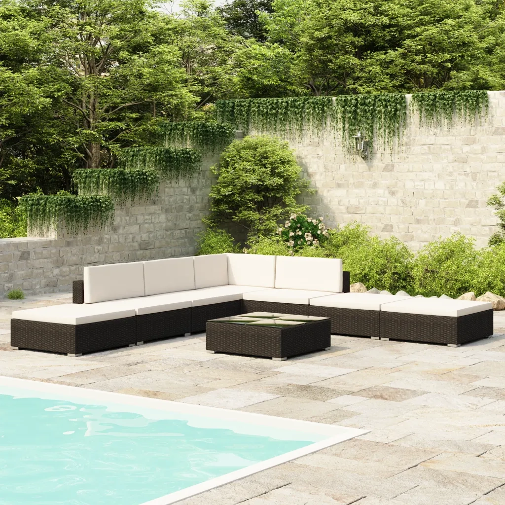 Set Divani da Giardino 8 pz con Cuscini in Polyrattan Nero cod mxl 35735