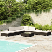 Set Divani da Giardino 8 pz con Cuscini in Polyrattan Nero cod mxl 35735