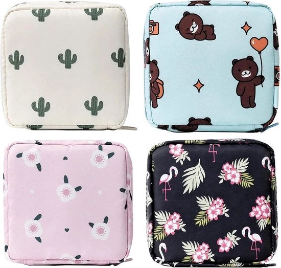 Set di 4 contenitori di stoccaggio per tamponi, sacchetti di igiene per le donne con chiusura a zip, contenitore per tamponi portatile, organizzatore, grande capacità, 12 x 12 cm