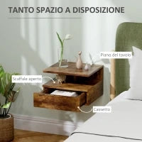 Set da 2 Comodini Sospesi per Camera da Letto con Cassetto e Mensola in Legno 35x32x22.5cm, Marrone