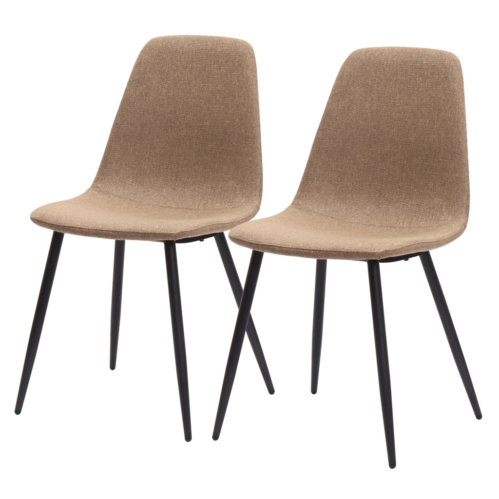 Set di 2 sedie da pranzo in tessuto e metallo con gambe rinforzate per sala da pranzo marrone