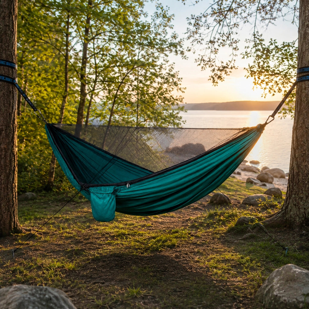 Amaca Outdoor Con Zanzariera Integrata E Cinghie Di Fissaggio In Nylon 210T Resistente Per Campeggio Trekking E Viaggi 290 x 140 Cm Verde