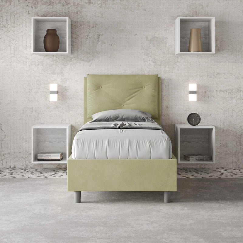 Letto imbottito Singolo 80x200 cm Appia - Con rete,Microfibra,Tè verde