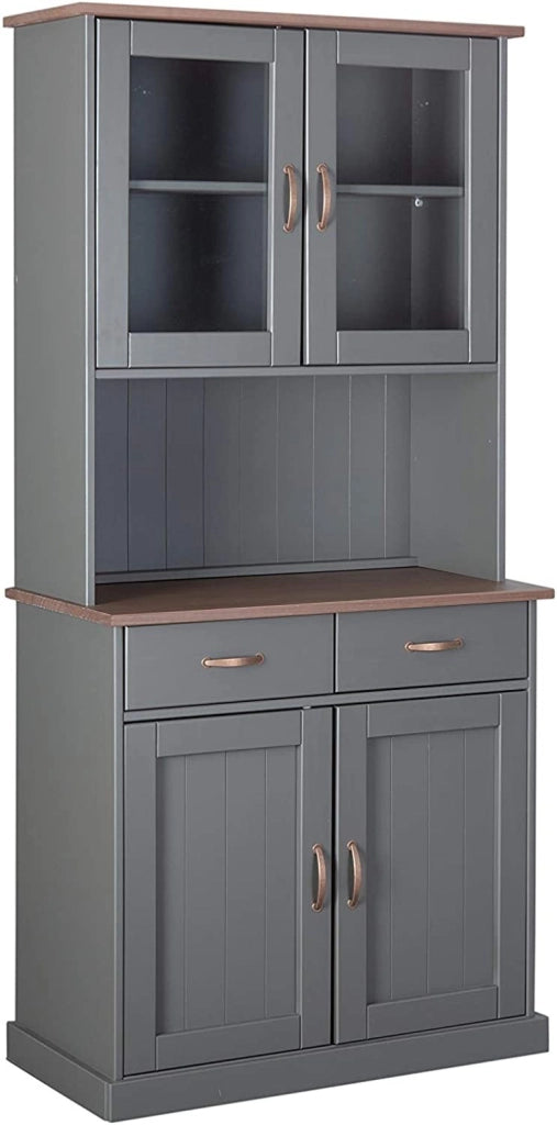 MOBILE SOGGIORNO CREDENZA VETRINA LUZERNA  2+2 ANTE + 2 CASSETTI 90x45x191H PINO MASSELLO VERNICIATO GRIGIO E MARRONE SEPPIA