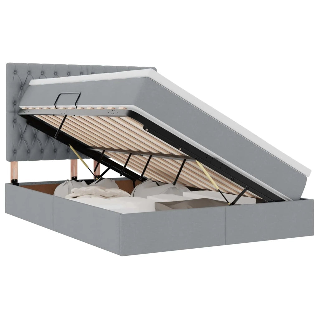 Letto con contenitore e LED con led Grigio chiaro 140 x 200 cm