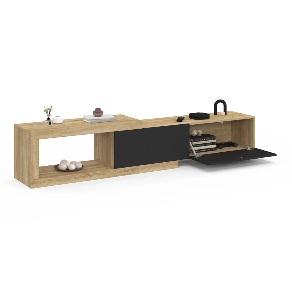 IDMarket - RAPHAEL Mobile TV estensibile a 2 ante in legno e nero 140-200 cm