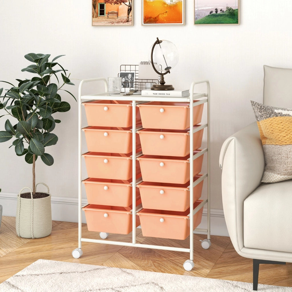 Carrello a 10 cassetti multiuso con ruote, Organizzatore per carta da scrapbooking e utensili da ufficio Oro rosa-Armadi da ufficio