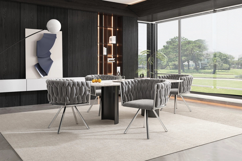 Sedie da pranzo set da 6 girevoli a 360 gradi con schienale ergonomico e imbottitura in velluto grigio argento