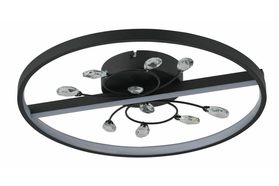 Plafoniera anello nera Dacota cristalli LED 24W 45cm