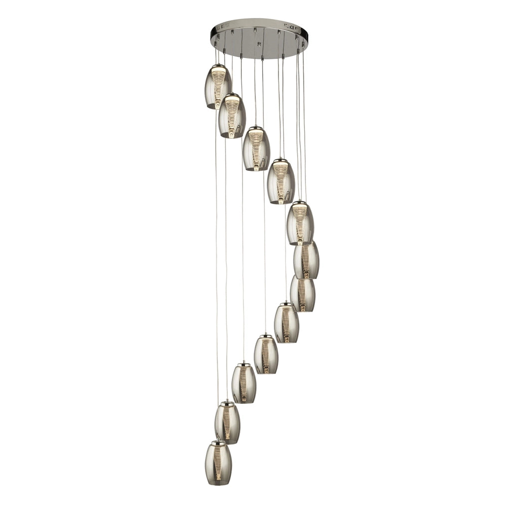 Lampadario Contemporaneo Ciclon Acciaio Cromo Vetro Fumè Led 63W 3000K
